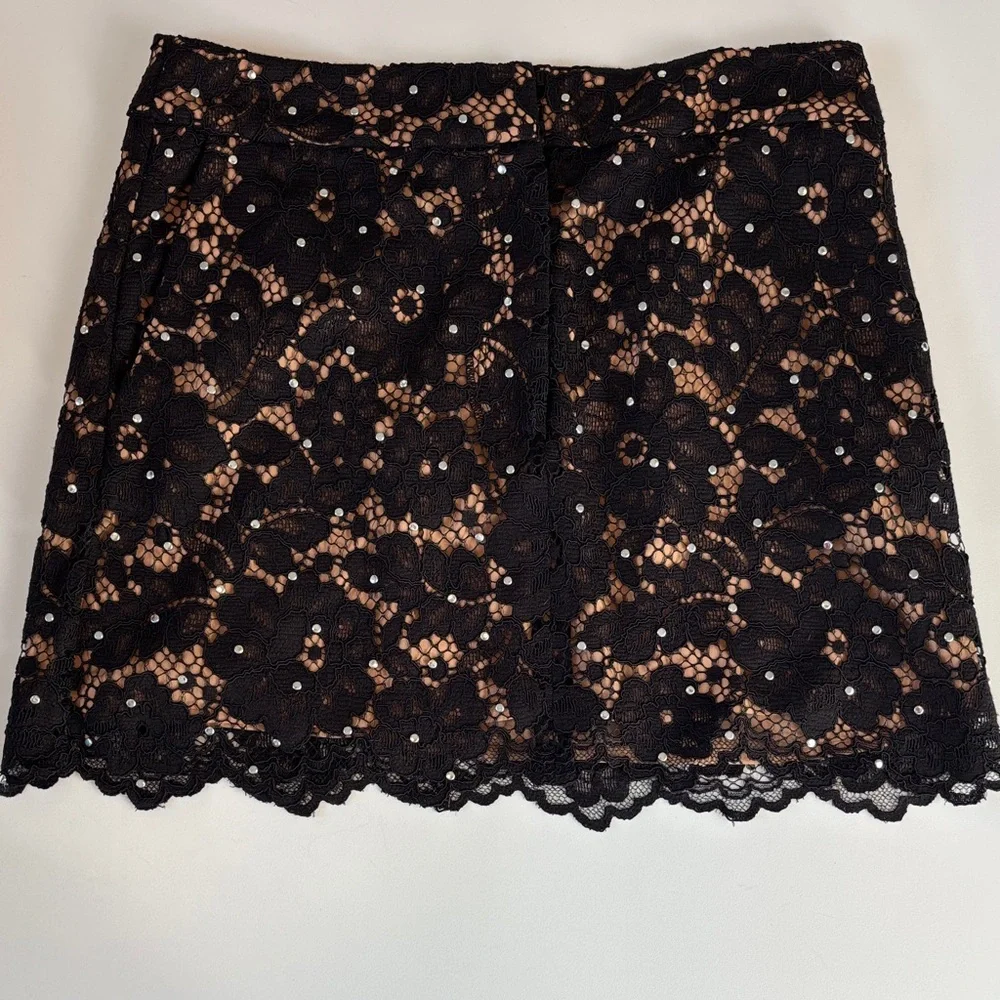 Michael Kors Black Lace Floral Mini Skirt Size 2 Holiday Festival NYE